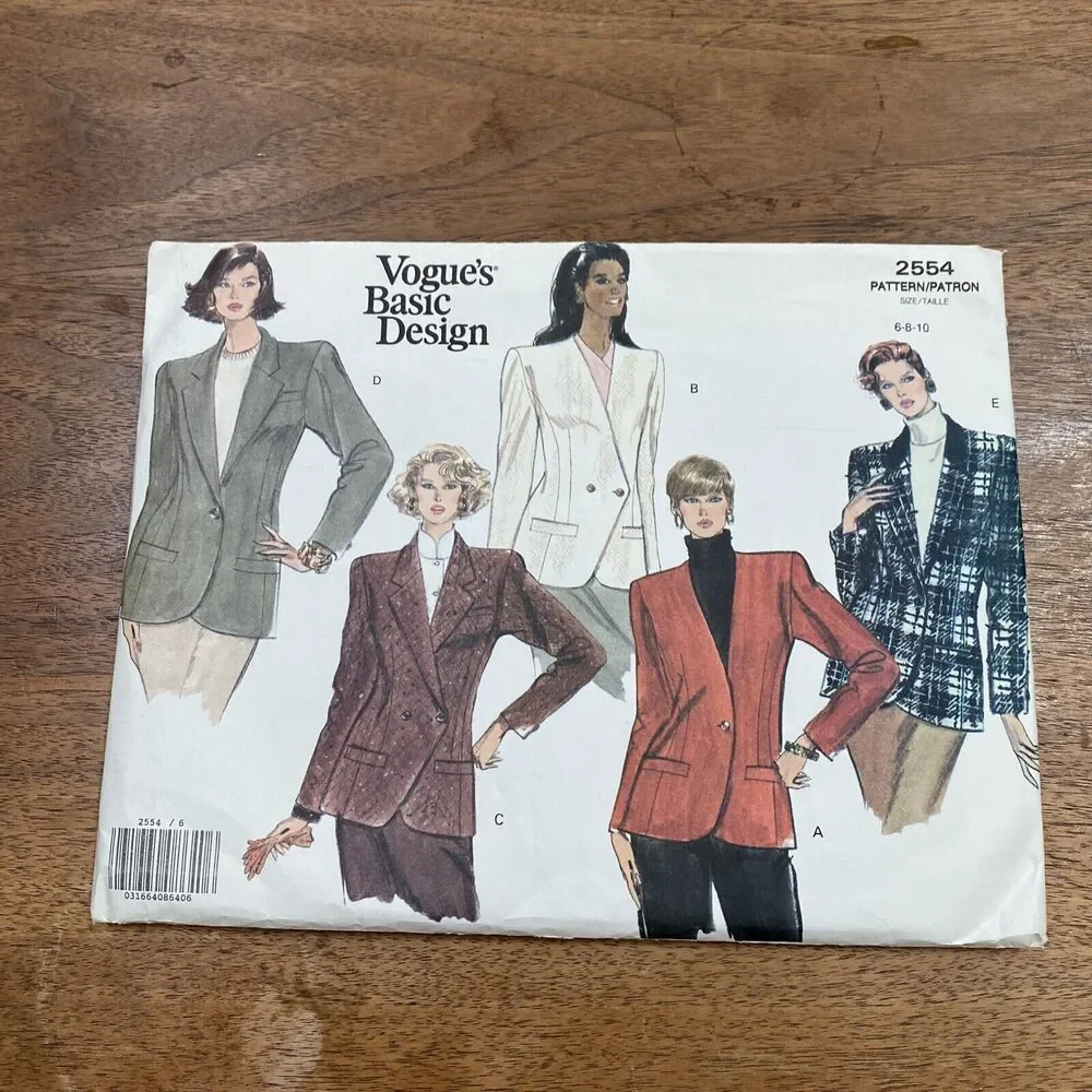 Vintage Vogue Sewing Pattern 2554 Basic Design Jacket Size 6-10 Misses & Petite